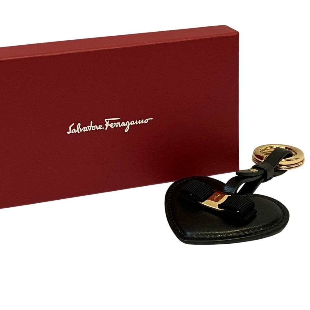 Salvatore Ferragamo Vara Ribbon Heart Motif Keychain Keyring Black Women's